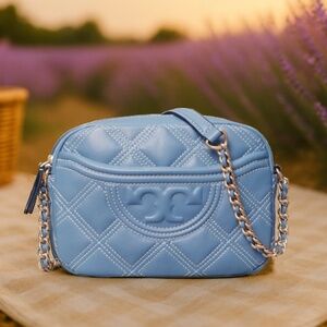 NEW Tory Burch Soft Fleming Bluewood/Pancake Leather Crossbody Bag/Camera Bag